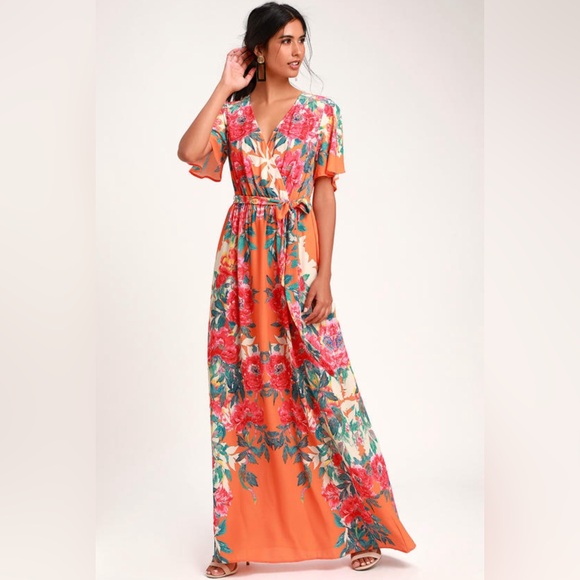 Lulus Dresses & Skirts - Lulu’s Still in Paradise orange floral maxi dress